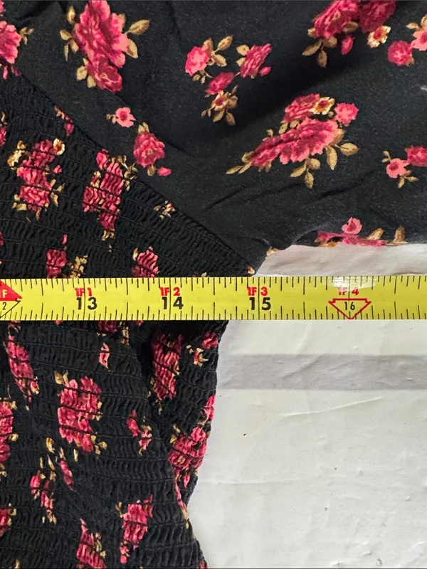 Old Navy Black Long-Sleeve Floral Square-Neck Dress smocked L dark romance - Image 13