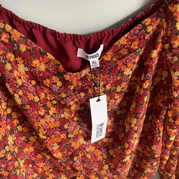 NWT BB Dakota Long Sleeve Orange floral Print Long Sleeve 70s Style Blouse sz XL - Image 3