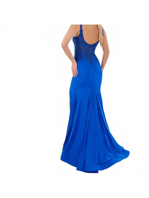 Tiffany Designs Womens Mermaid Prom Formal Sequin Royal Blue Beaded Dress Size 2 - Image 2