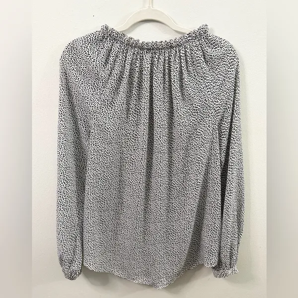 Ann Taylor Medium Black Spotted Long Sleeve Keyhole Front Blouse - Image 2