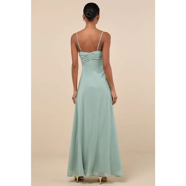 NWT Lulus Jelena Sage Pleated Sleeveless Maxi Dress Bridesmaid Gala Banquet Sz S - Image 3