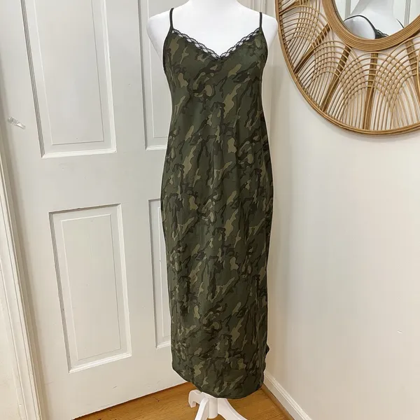 Wild Fable Slip Dress Forest Green Camo Midi S Lace Trim Grunge‎ Woodland Festival Y2K Boho - Image 2