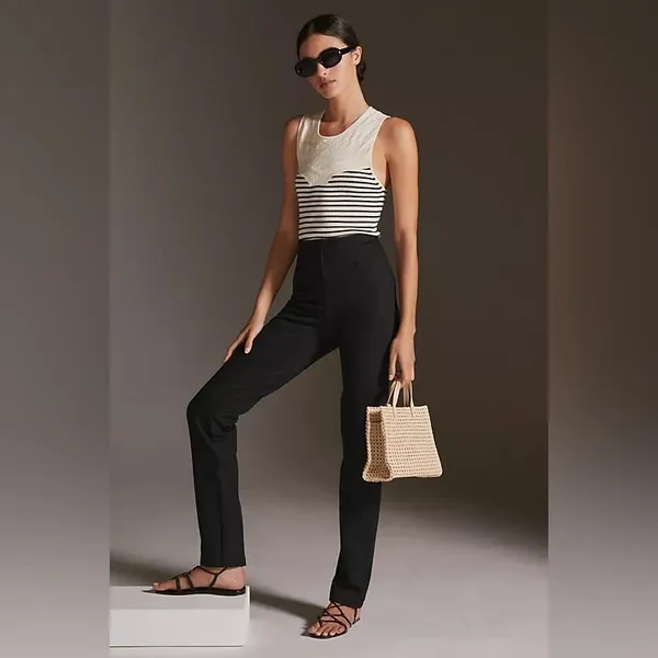Anthropologie Maeve Split Hem Ponte Knit Pull On Pants‎ Black Size XS - Image 3