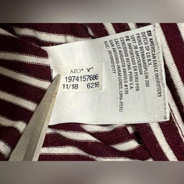 American Eagle Maroon/White Striped Soft & Sexy T-Shirt - Image 8