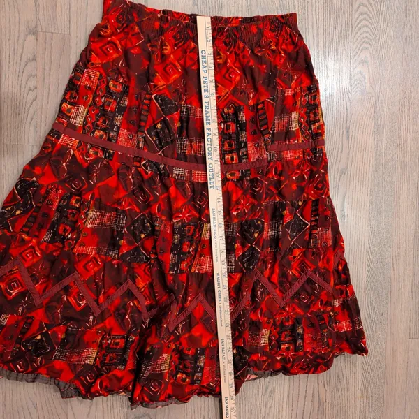 Vintage Carole Little Sport Red Geometric Tiered Cotton Midi Skirt Size Medium - Image 3