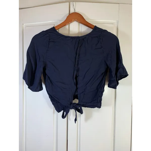 Brandy Melville Faux Wrap Blouse Navy Blue Tie Back Concert Festival Cute Top‎ - Image 3