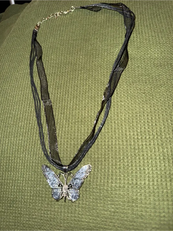 Butterfly Pendant Multi-Strand Necklace - Black - Image 3