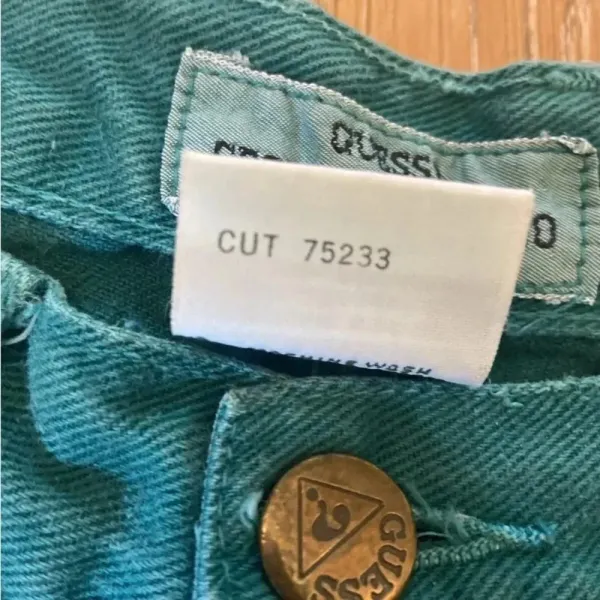 Vintage 90s Guess Shorts Size 16/28 Green‎ Denim Green Triangle Georges Marciano - Image 5