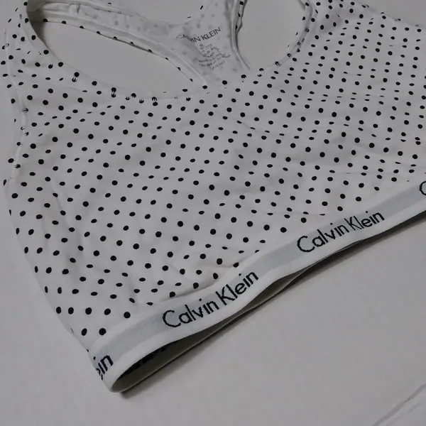 Calvin Klein White & Black Polka Dot Racerback Bra - Image 4