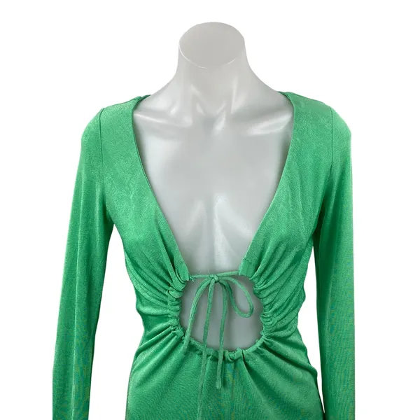 Superdown Women's Green Long Sleeve Plunge Ring Tie Mini Bodycon Dress Size M - Image 2
