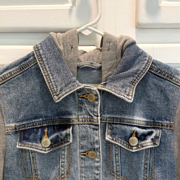 Hollister Womens S Hooded Denim Jacket Button Closure Blue Gray - Image 2