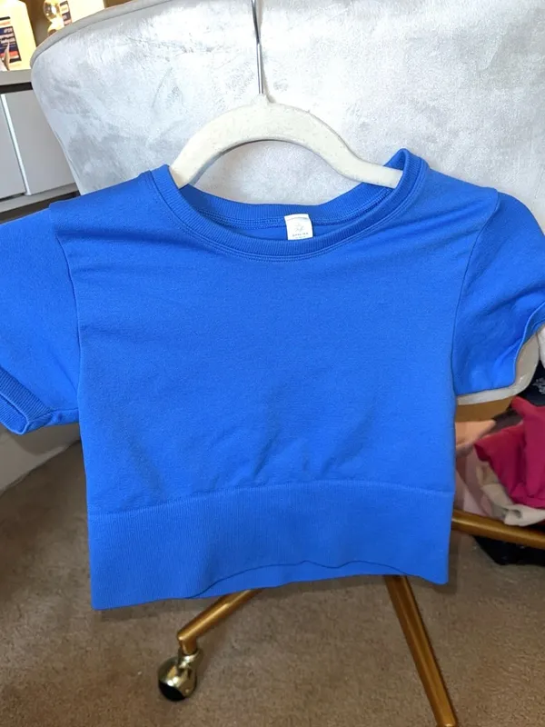 Aerie Women's Royal Blue Ribbed Crop Tee - Image 4