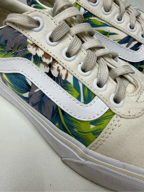 Vans Low Top Canvas Sneakers - White with Green Blue Floral size 6.5 - Image 3