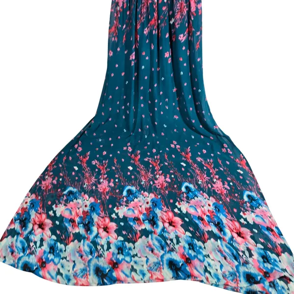Fate Floral Maxi Dress Teal‎ Blue Pink Spaghetti Strap Elastic Waist M Halter - Image 4