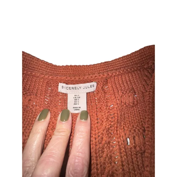 Sincerely Jules Rust Orange Cable‎ Knit Cardigan Sweater Women's Size Small NWOT - Image 6