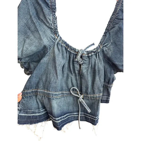 Ganni‎ Denim Puff Sleeve Top in Tint Wash Size S/M Feminine Cottage core - Image 6