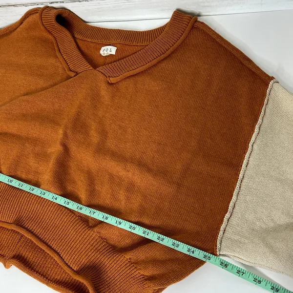 Pol Colorblock Boho V-Neck Knit Sweater Slouchy Pullover Rust Orange Size Small - Image 5