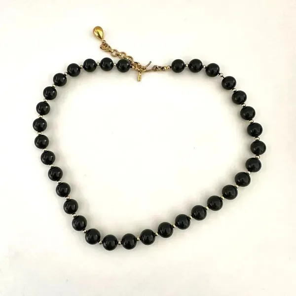 Monet vintage black beaded and gold tone spacers choker necklace - Image 4