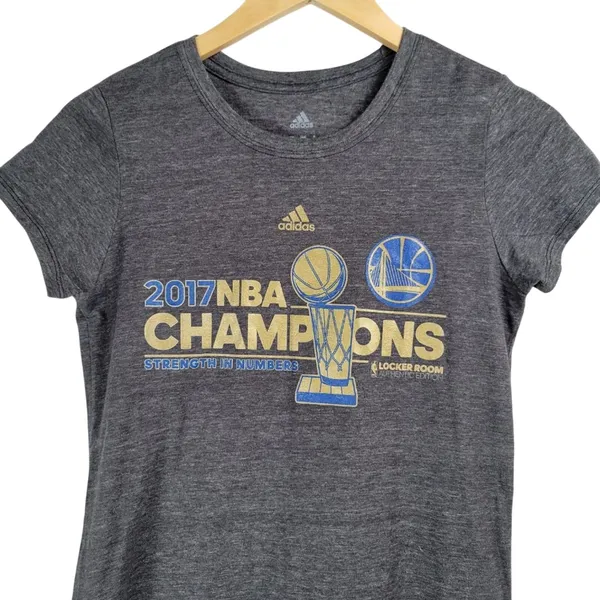 Adidas Womens Gray 2017 NBA Champions Golden‎ State Warriors T Shirt Medium - Image 3