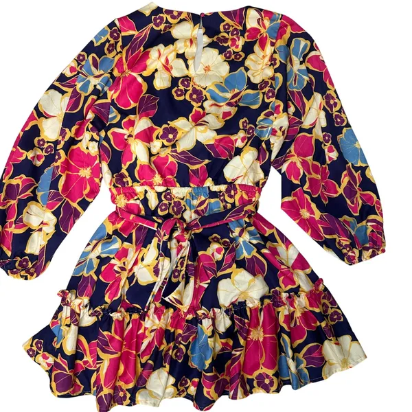 Baltic Born tally mini dress floral colorful balloon‎ long sleeve tie belt large - Image 3