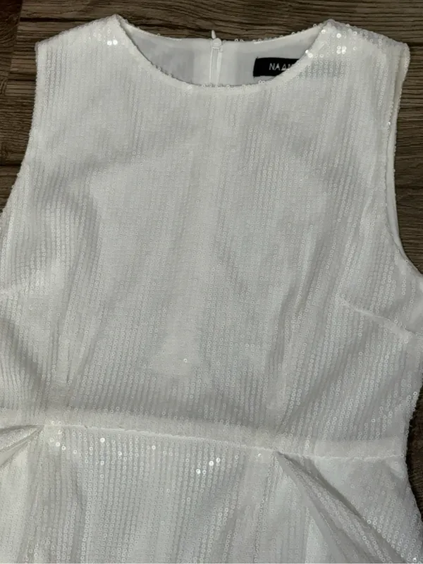 NAANAA White Sequin High Low Bridal Party Dress US 8 - Image 5