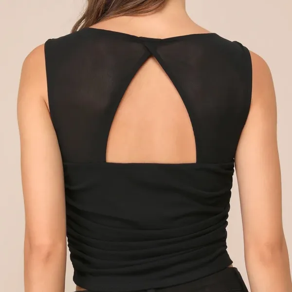 Lulus Black stretch mesh cropped buster top Large - Image 2