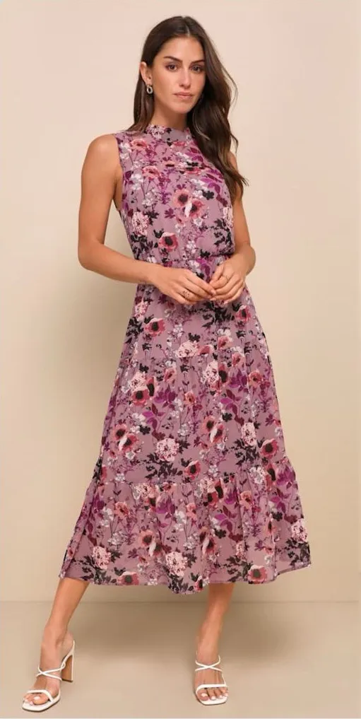 LULU’S In My Dreams Mauve Floral Print Midi Dress - Image 2