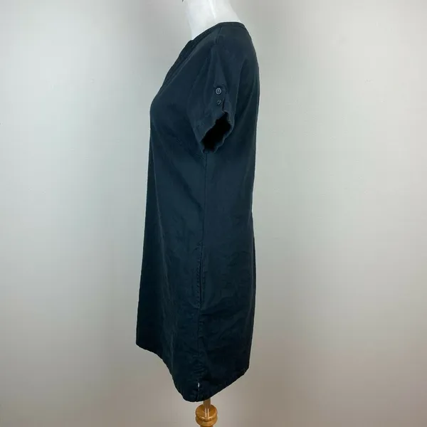Fig Dress S Charcoal Linen‎ Lyocell Shift Short Sleeve Mini Stretch V-Neck - Image 5