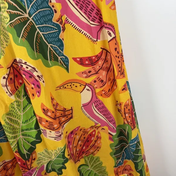 Farm Rio Yellow Beaks & Bananas Cotton Maxi Dress Small Tropical Toucan Tiered‎ - Image 4