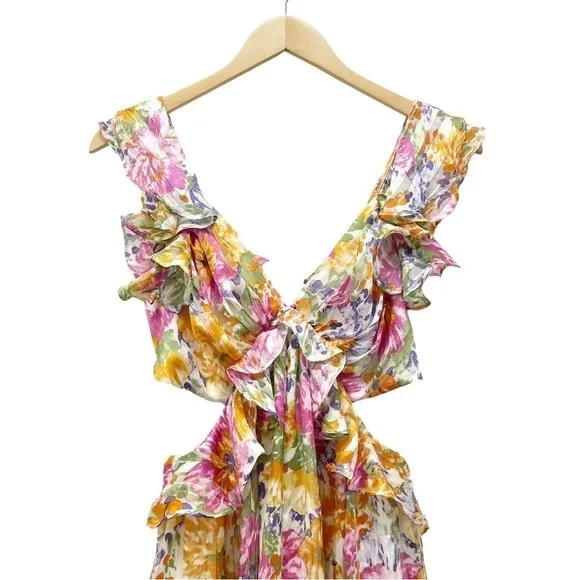 NWT Akira Tropical Floral Ruffled Cut-Out Open Back Romper Women’s Size Large - Image 5