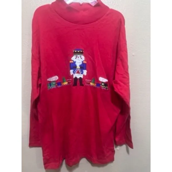 Westbound Red Nutcracker Train Mock Neck‎ Long Sleeve Cotton Shirt Size S - Image 5