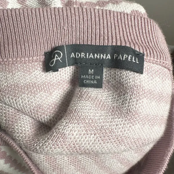 Adrianna Papell Mauve Ivory Pearl Button Striped Knit Preppy Cardigan Sweater - Image 5