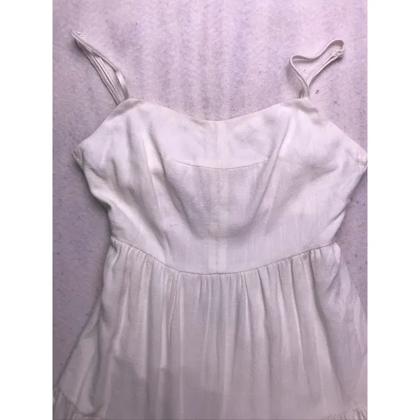 Hello Molly Midi Dress Women 4 White Linen Blend Tiered‎ Boho Sundress - Image 3