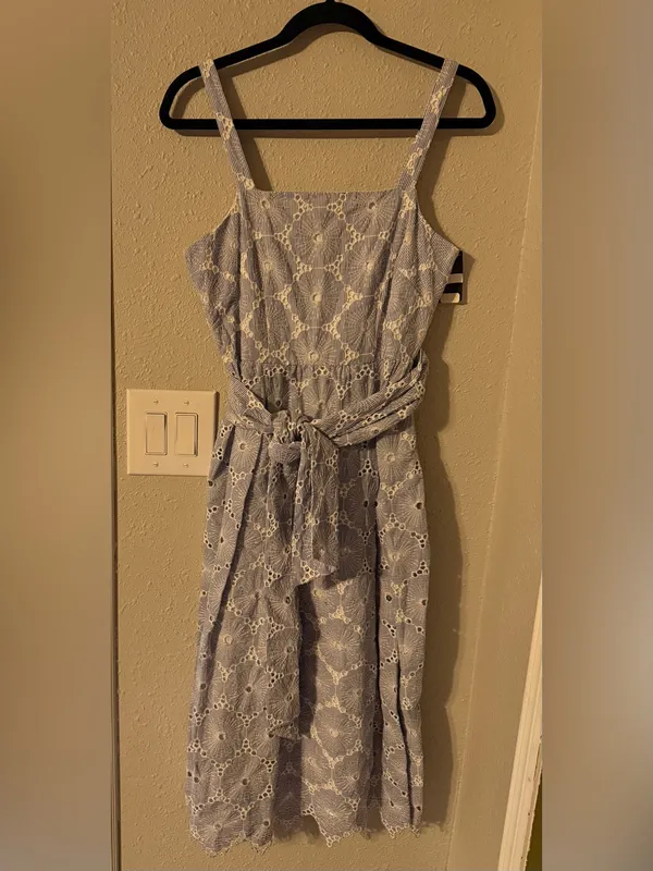 NWT ANTONIO MELANI Light Blue Eyelet Midi Dress with Waist Tie - Image 5