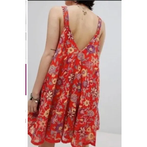 Free People Oh Baby Mini Babydoll Dress Orange Florals Women's Size Small‎ - Image 2