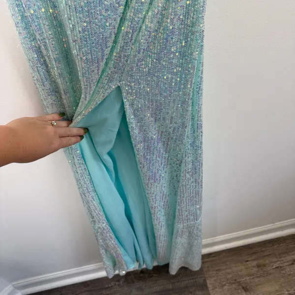 IEENA for Mac Duggal Gown Aqua Iridescent Sequin One Shoulder Dress Prom Women 2 - Image 9