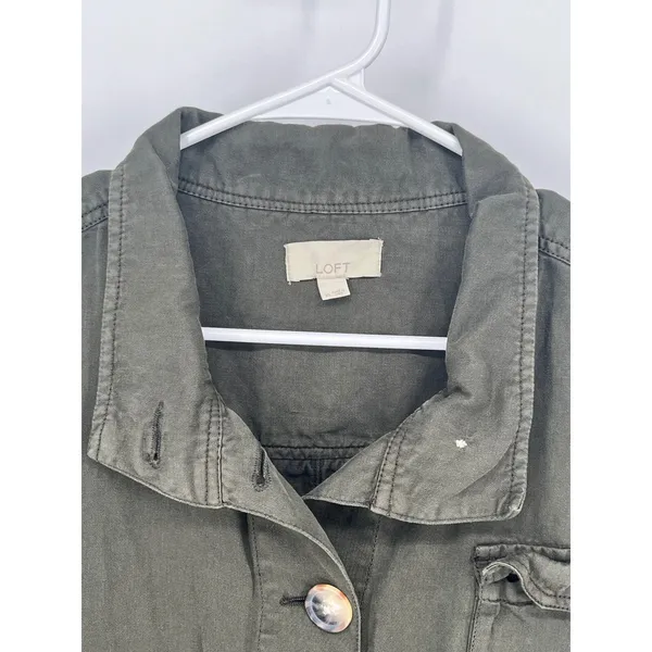 LOFT Utility Jacket Womens XL Olive Green Cotton Linen Cropped Cargo ‎ Military - Image 2
