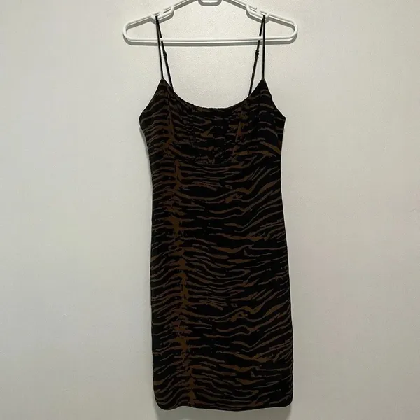 Staud Bell Zebra Print Mini Dress in Black and Brown‎ Spaghetti Strap Size 6 - Image 4