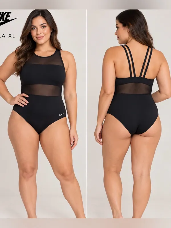 Nike Black Mesh-Inset High-Neck One-Piece Swimsuit size XL - Image 2