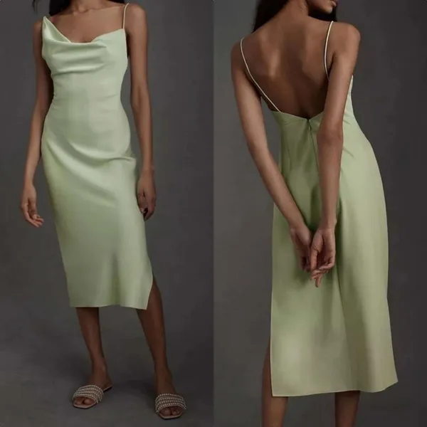 BHLDN‎ August Satin Charmeuse Midi Dress Mint Green Size 4 Cowl Neck Sleeveless - Image 2