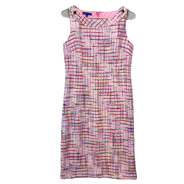 Talbots Pink Ribbon Tweed Sleeveless Shift‎ Dress Size 2 Office Preppy - Image 5