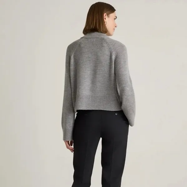 Quince Australian Merino Wool Cropped Mock Neck Sweater in Heather Grey Size L - Image 3