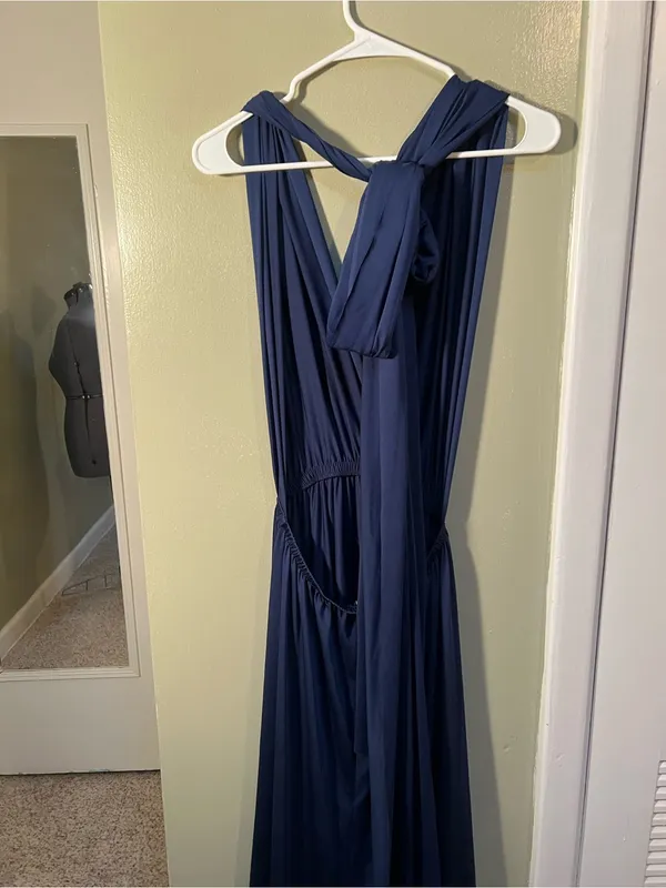 Ibotmcas Women’s Size Medium Halter V-Neck Maxi Dress Navy Blue Open Low Back - Image 6