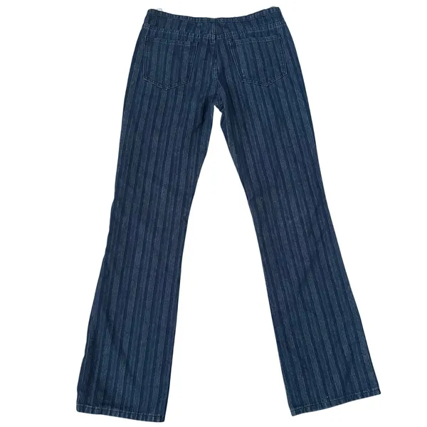 EUC Lioness Charismatic Mid Rise Flare Jeans Sz M Dark Denim Blue Striped y2k - Image 4