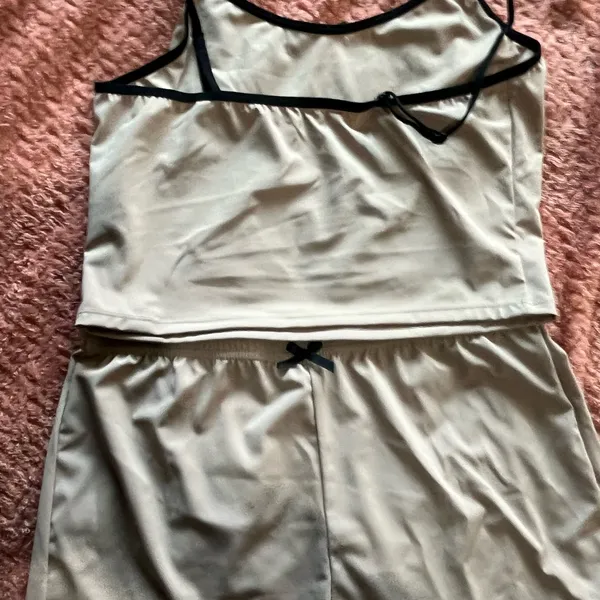 Cream and Black Pajama Set with Soft Fabric and Minimalist Design Bottoms+Top - Image 2