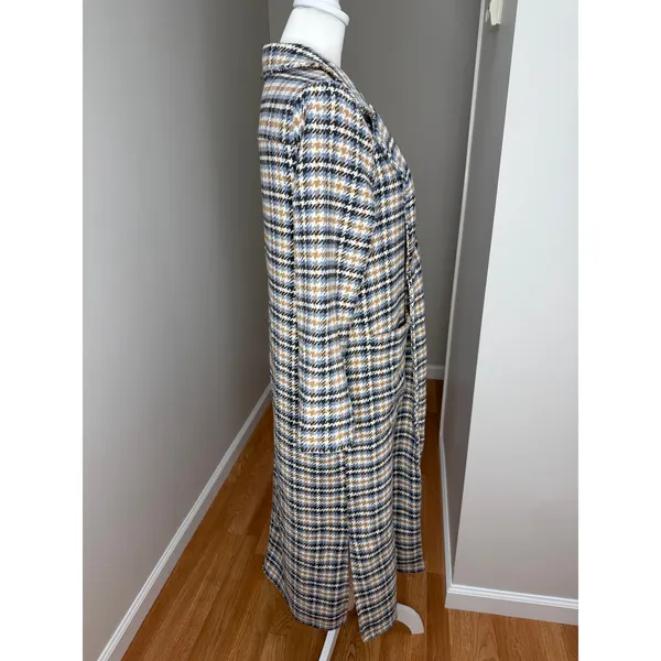 Code x Mode Houndstooth Trench Coat Womens Medium Cream Blue Open Front No Belt - Image 4