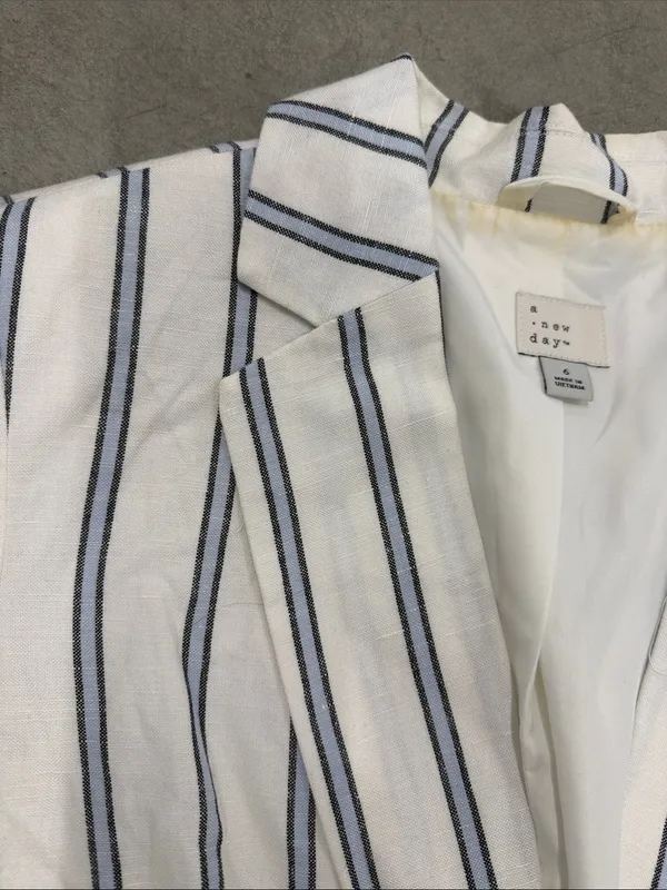 A New Day Blue & white White Linen Pinstripe Blazer - Image 9