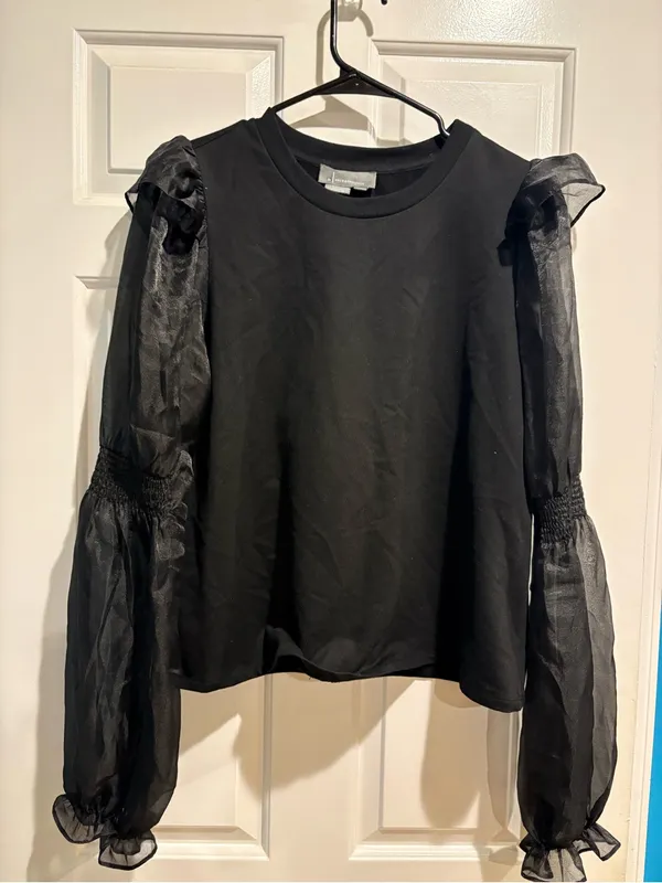 Anthropologie knit top with sheet puff sleeves black L dark romance whimsigoth - Image 3
