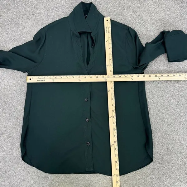 Zara V Neck Button Front Shirt Blouse‎ Dark Green Small Long Sleeve - Image 10