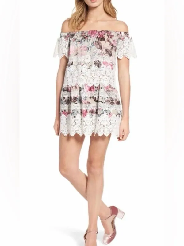 NWOT!! For Love & Lemons Cadence Off The Shoulder Boho Mini Dress Size Medium - Image 16